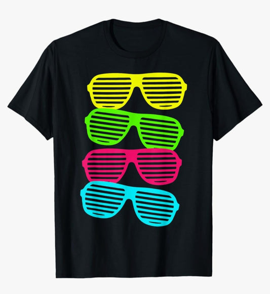 Neon Shutter Shades Cool Stack of Sunglasses Bright T-Shirt (Black) [Link to purchase in product description]